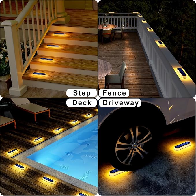 DetarZinLED Solar Deck Lights, 6 Pack Waterproof LED Path Lights, Outdoor Solar Step Lights, Solar Powered Light Bar for Stairs, Driveway, Walkway, Pathway, Dock, Porch, Warm White