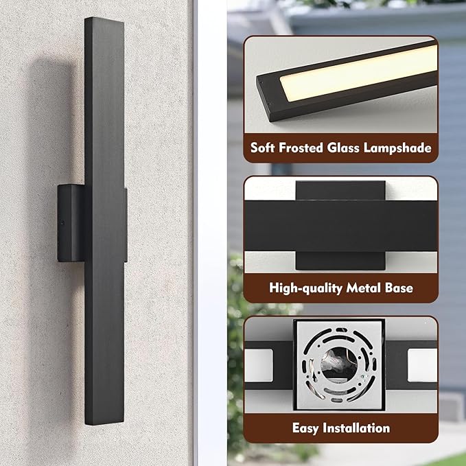 23.6inch Long Outdoor Modern LED Wall Light,24W Warm White 120V Wall Mount Lighting Fixture Black Wall Lights Porch Lights Wall Sconce for House, Long LED Linear Outside Lighting for Garage, Entryway