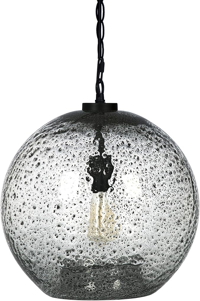 CASAMOTION Pendant Light Fixtures Hand Blown Glass Drop Ceiling Hanging Lighting Rustic Farmhouse Kitchen Island Clear Marble Large Globe Over Dining Room Table Entryway Hallway 15.6 Inch Height