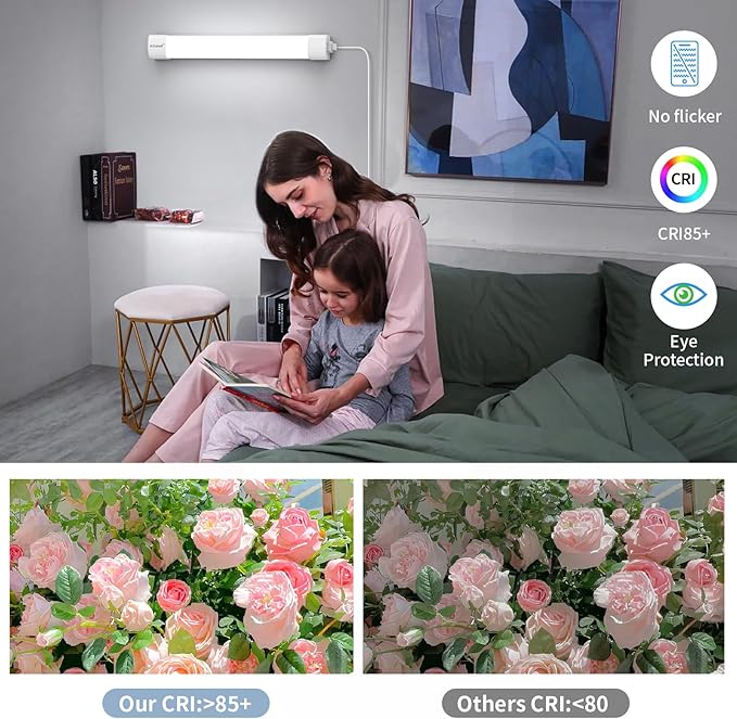 Airand LED Ceiling Light Fixture, 1.43FT Plug in Lights 2PCS, IP66 Water-Proof Linkable Tube Lights 5000k 16W Light Bar Under Cabinet Lighting Shop Kitchen Workbench Closet Corded with ON/Off Switch