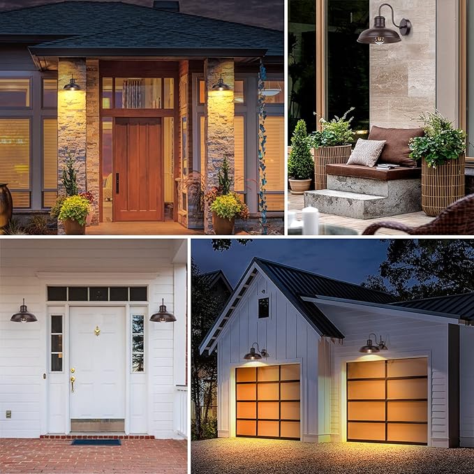 2-Pack Dusk to Dawn Outdoor Wall Sconces, Farmhouse Outside Lighting Gooseneck Barn Lights, Oil Rubbed Bronze Exterior Wall Lights, Anti-Rust Waterproof Outdoor Light for House Porch Garage Entryway