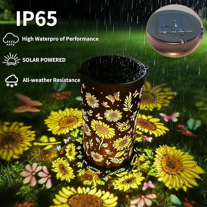 Colorful Sunflower Solar Lantern Outdoor Waterproof Garden Decorative Light, Hanging & Tabletop Solar Powered Lantern with Projection Pattern for Patio Garden Yard Balcony(Sunflower)