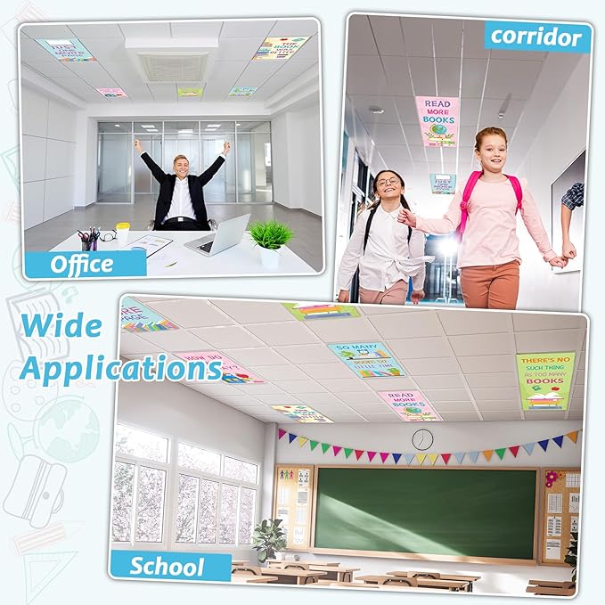 6 Pcs Colored Reading Fluorescent Light Covers for Classroom Back to School Ceiling Lights 4 x 2 Feet Magnetic Light Cover Filter Easy Install for Office Hospitals Home Supplies(Colorful Reading)
