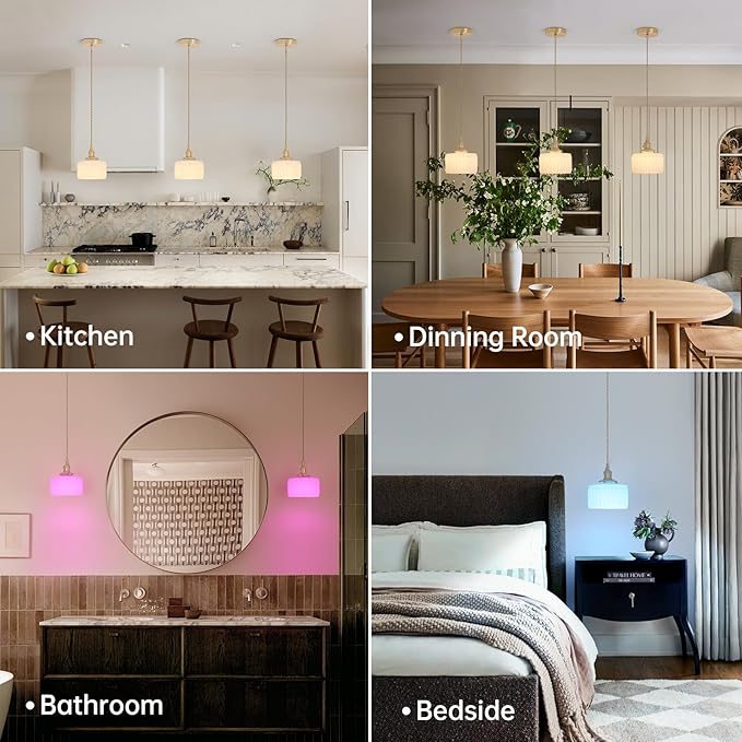 Shenmoyl Battery Operated Pendant Light 5000mAh Rechargeable Chandelier with Remote Control Wireless Adjustable Hanging White Striped Light for Kitchen Island Dining Room Hallway