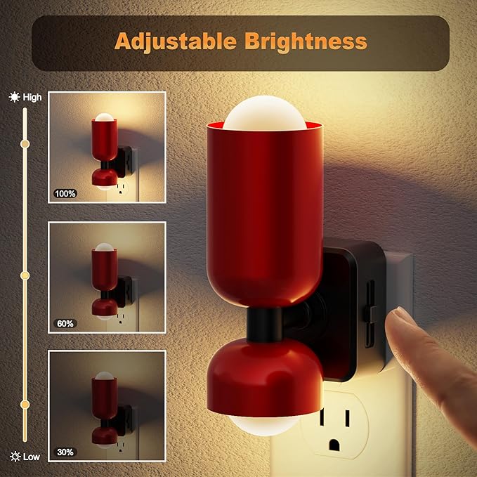 JandCase Night Light, Night Lights Plug Into Wall, 3000K Warm White, 0-100LM Adjustable Brightness, Dusk to Dawn Sensor, 2 Pack Plug in Night Light for Bedroom, Stairway, Bathroom, Hallway