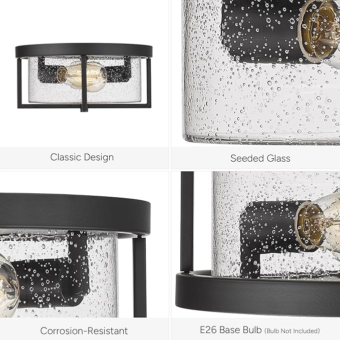 Flush Mount Ceiling Light, Kitchen Island Metal Ceiling Light Fixtures, Farmhouse Close to Ceiling Light, Bedroom Flush Mount Light for Hallway, Kitchen, Entryway and Foyer (Black, 5.5" H)