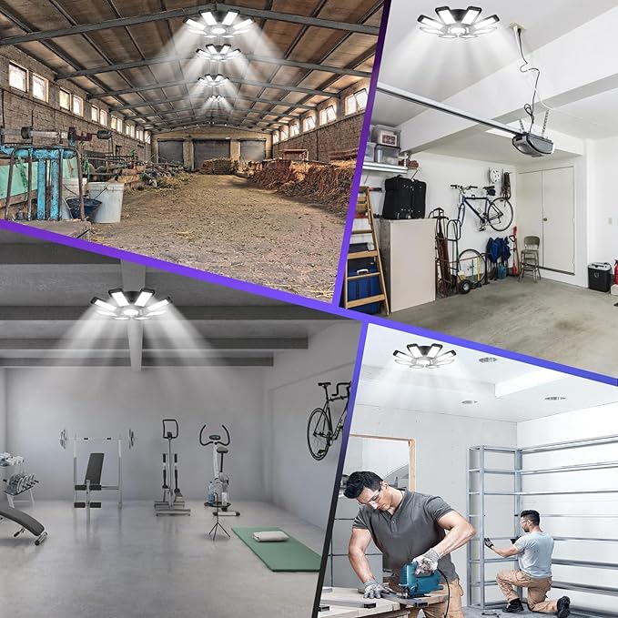 ISKYDRAW LED Garage Light 240W, 24000LM Garage Lights Ceiling LED with 8+1 Deformable Panels, 6500K Daylight Garage Ceiling Lights, Bay Lighting for Workshop Workbench Basement Attic