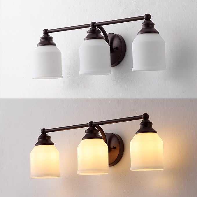 JONATHAN Y 24" Oil Rubbed Bronze/White Modern Farmhouse LED Vanity Light Wall Sconce Fixture, Frosted White Glass Shade, Dimmable Wall Lamp for Bathroom Mirror Kitchen Sink, UL Listed (JYL7551C)