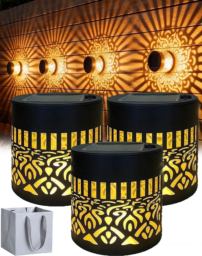 Decorative Solar Mandala Lights, 2027 New Solar Mandala Lights Outdoor, Waterproof Metal Solar Fence Lights, Warm White LED Shadow Projector, Solar Powered Garden Decor for Patio, Porch, Wall (3set)