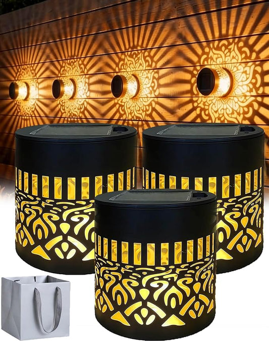 Decorative Solar Mandala Lights, 2027 New Solar Mandala Lights Outdoor, Waterproof Metal Solar Fence Lights, Warm White LED Shadow Projector, Solar Powered Garden Decor for Patio, Porch, Wall (3set)