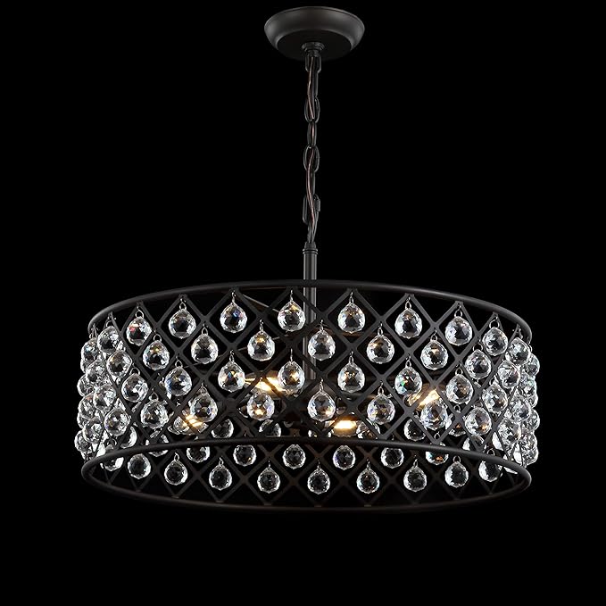 JONATHAN Y 23" Oil Rubbed Bronze Crystal LED Pendant Light, Adjustable Metal Chandelier for Kitchen Island, Entryway, Foyer, Clear Hand-Polished Crystal Shade, LED Bulb (JYL9027A)