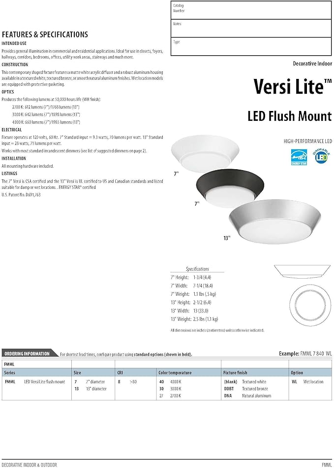 Lithonia Lighting 13 inch Round LED Flush Mount Thin Ceiling Light Mount, White, 4000K, Dimmable, Wet Listed, 13in Wet Listed (FMML 13 840 WL)