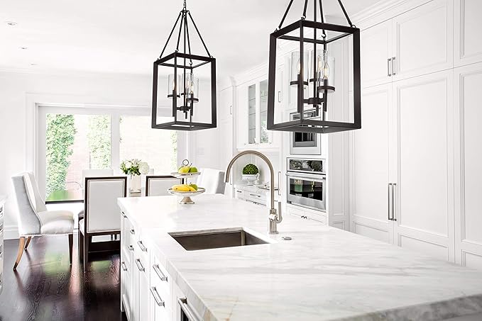 JONATHAN Y 12" Oil Rubbed Bronze 3-Light Lantern Pendant, LED Ceiling Light for Foyer Kitchen Island Entryway, Traditional Metal Fixture with Clear Glass Shade, ETL Listed JYL7412A
