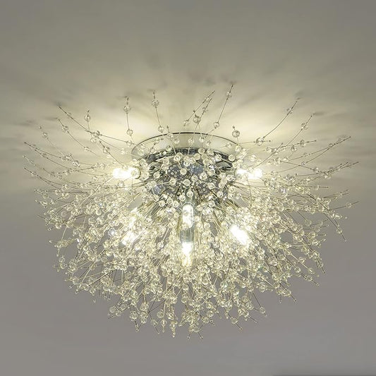 CM MZY Sputnik Flush Mount Ceiling Light Fixtures, Modern Chrome Crystal Firework Chandelier, 8-Light Close to Ceiling Lighting Fixtures for Bedroom Kitchen Hallway Entryway(H11.8'' x W21.5'')