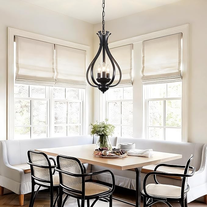 10.63" Black Chandelier 3-Lights Modern Farmhouse Chandeliers for Dining Room Light Fixtures Rustic Metal Industrial Vintage Adjustable Pendant Light Fixture for Foyer Kitchen Entryway Hallway E12