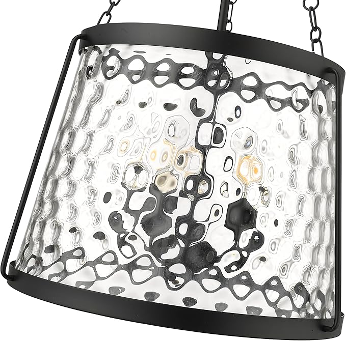ML Lighting | Adabella Collection | 20405-MB | 5 Light Pendant in Matte Black Finish with Clear Hammered Glass Shade | Perfect for Kitchens, Dining Rooms, Living Rooms, Entryways, Hallways