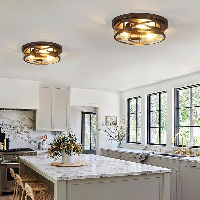 13 inch Flush Mount Ceiling Light Fixtures,3-Light Modern Hallway Light Fixtures Ceiling, Brown Lights Fixture Ceiling Mount for Farmhouse,Kitchen, Bedroom 1 Pack