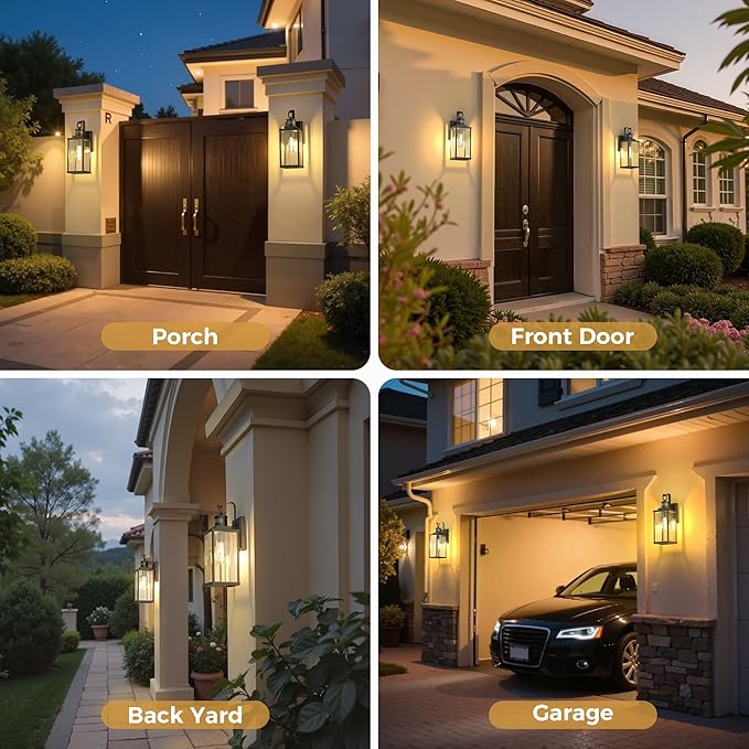 DORESshop Large Size Motion Sensor Outdoor Wall Lights, 16 Inch Matte Black Waterproof Anti-Rust Outdoor Light Fixtures Wall Mount with Clear Glass Shade for Porch, Garage, ETL Listed, 2 Pack