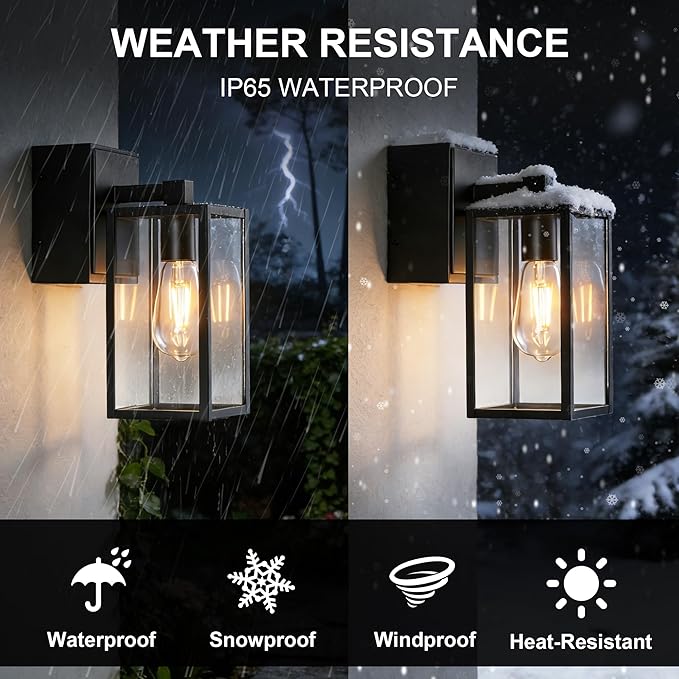 WIHTU Outdoor Wall Light Fixtures with GFCI Outlet, 2-Pack Waterproof Porch Lights, Alunmium Exterior Lighting Fixture Modern Outside Light Wall Mount for House Patio Front Door Garage Entryway Garden