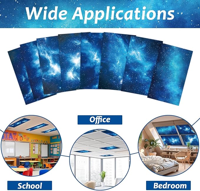 8 Pcs Fluorescent Light Covers with 80 Magnets Decorative for Classroom Ceiling Light 4 x 2 Feet Magnetic Light Covers Filter Easy Install for Office Hospitals & Home Drop Ceiling Supplies (Blue sky)