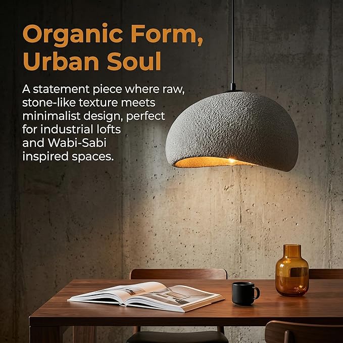 11.8 inch Wabi Sabi Pendant Light Modern Japanese Ceiling Fixture for Dining Room Kitchen Island Hallway, Gray E26 Base Hanging Lamp (30cm/11.8in)