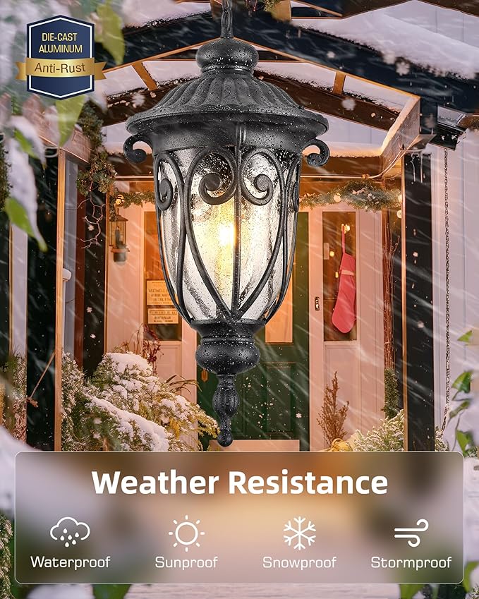 VIANIS Extra Large Outdoor Pendant Lights for Porch, 21.3 in Hanging Light, Waterproof Black Hanging Porch Light, Anti-Rust Outdoor Pendant Light for House, Doorway, Vintage Style