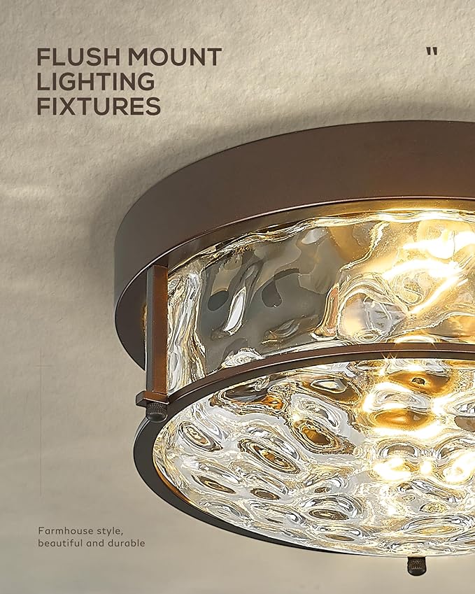FEMILA 12" Flush Mount Ceiling Light, Modern Close to Ceiling Light Fixtures with Water Ripple Glass, E26 Base, 4FTJ22WG-F ORB
