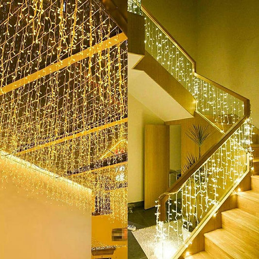 ZIMINGU Icicle Diwali Lights Outdoor, Christmas Hanging Window Curtains Dangling 16.4FT 216LEDs 8 Modes Weeping Willow Ceiling Fairy String Lights, Warm White, 5M
