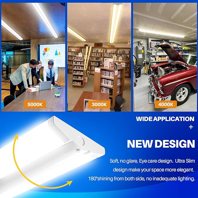 ANTLUX 8FT LED Shop Lights with 3 Watts/3 Lumens/3 CCT Selectable, 60W/80W/100W, 7000lm/9500lm/11500lm, 3000K/4000K/5000K Ultra Slim 8 Foot Strip Light, Wraparound Office Ceiling Fixtures, 4 Pack