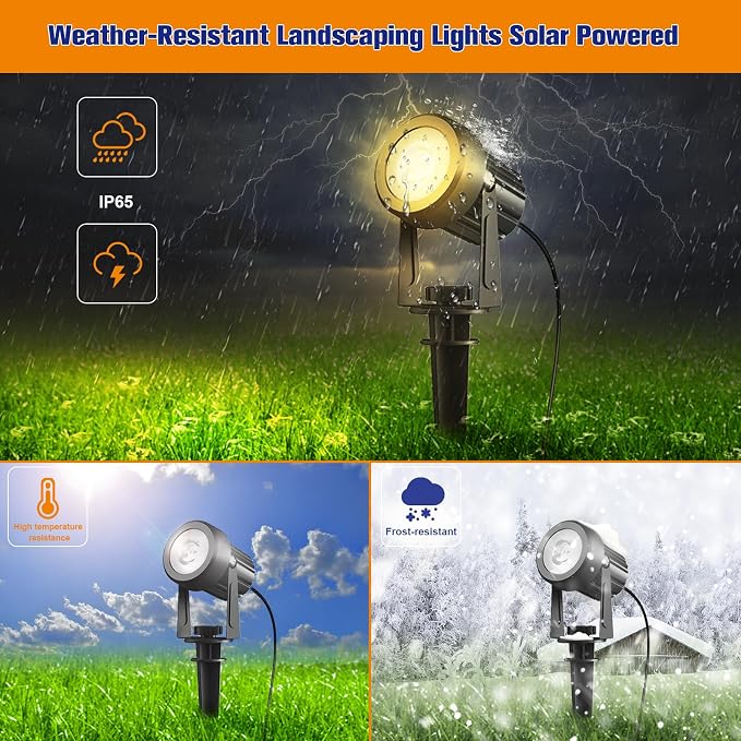 APONUO Solar Spot Lights Outdoor 6-in-1 Landscape Lighting Dusk to Dawn Solar Uplights IP65 Waterproof 9.8ft Cable Outdoor Spot Lights for Yard Pathway Garden Tree Decoration (Warm White)