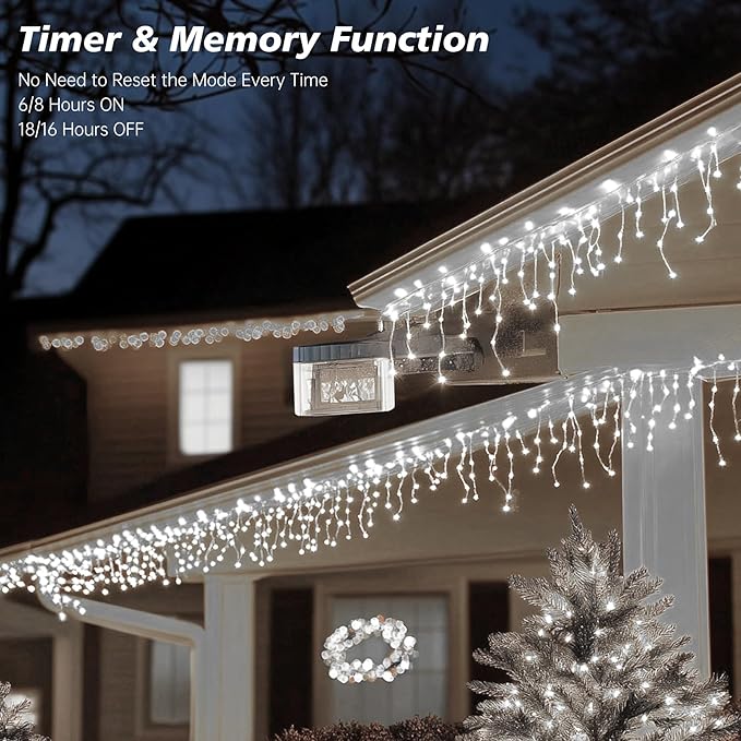 Icicle Christmas Lights Outdoor,520 LED 49.2FT 8 Modes with 80 Drops Cool White Icicle Lights,Remote Control Outdoor Indoor Fairy String Lights for Christmas Party,Holiday Decorations