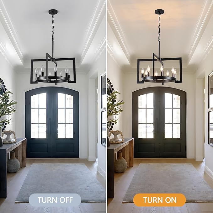 21.65" Modern Black Chandelier 8-Lights Geometric Industrial Round Pendant Light, Hight Adjustable, Vintage Light Fixtures for Kitchen Island Dining Room Living Room and Foyer