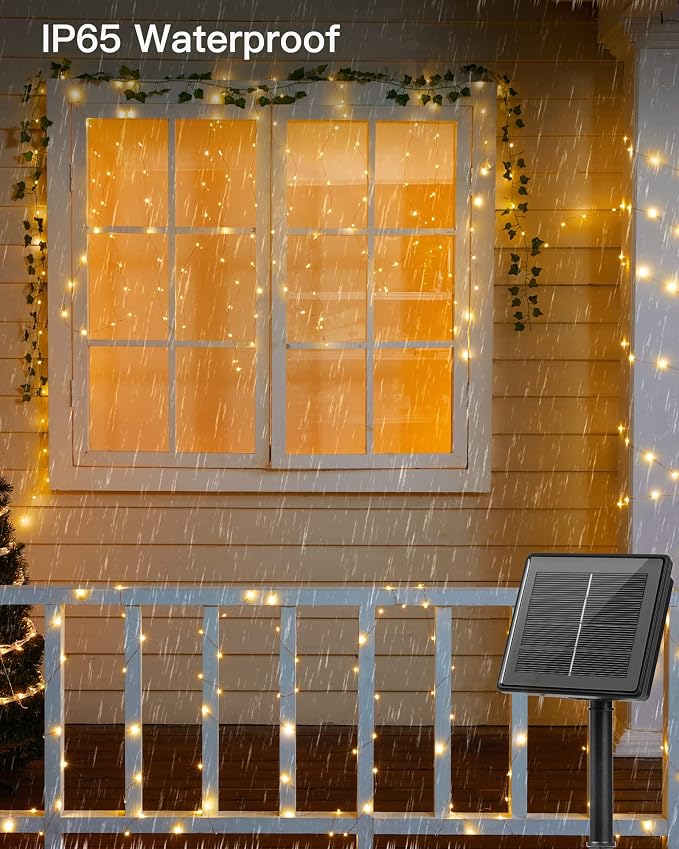 Solar String Lights Outdoor Waterproof, 4 Packs Total 132 Ft 400 LED Solar Fairy Lights with 8 Modes, Twinkle Solar Powered Outdoor Lights for Patio Yard Trees Wedding Christmas, Warm White | IP65 Waterproof Twinkle Lights with 8 Modes, Patio Lights fo...
