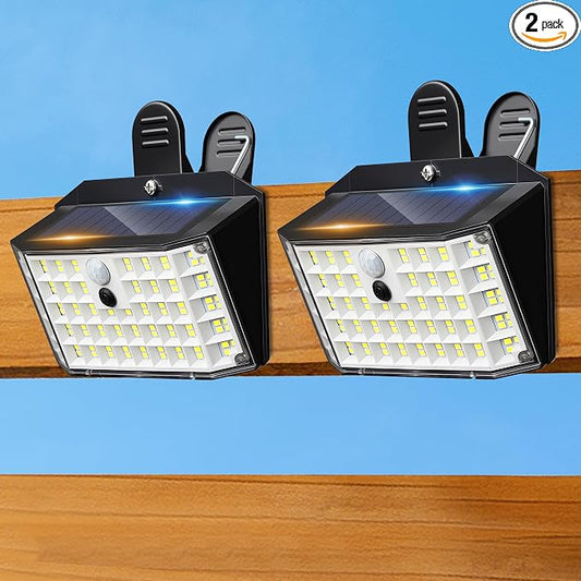 Clip on Solar Lights Outdoor, 176 LEDs 600 LM Solar Motion Sensor Lights Outdoor, IP65 Waterproof 3-Mode Clamp Light for Fence Patio Backyard Deck Garden (2 Pack)