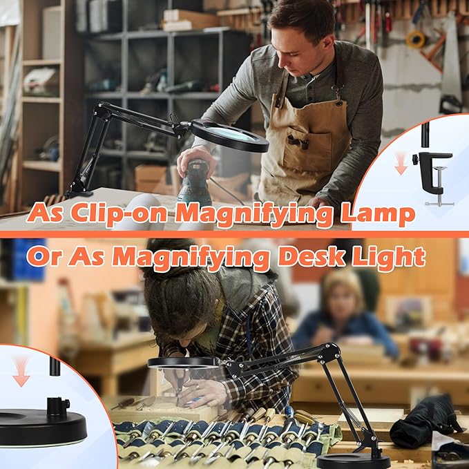 10X Magnifying Glass with Light and Stand, Real Glass Lens Magnifying Desk Lamp, Lighted Magnifier with Light Stepless Dimming Hands Free for Craft, Reading, Painting, Sewing, Solder