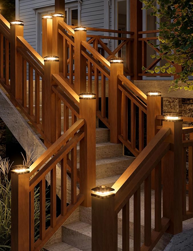 VOLISUN 4x4 Solar Fence - Post Cap Lights 16pack Outdoor Waterproof, Black Deck Post Cap Light with Warm White,for 4x4 Wooden/4x4 Vinyl