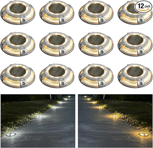 addlon Solar Dock Lights Outdoor 12 Pack, 2 Color Modes LED Deck Marine Waterproof Driveway Marker Lights for Step Sidewalk Stair Garden Pathway Walkway Yard (Warm White/Cool White)