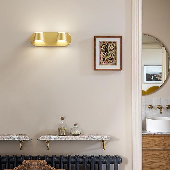 URSOLA 2 Light Bathroom Vanity Light, LED Gold Wall Light Fixtures, Up and Down Rotatable Dimmable, 13 inch Bathroom Lighting Fixtures Over Mirror