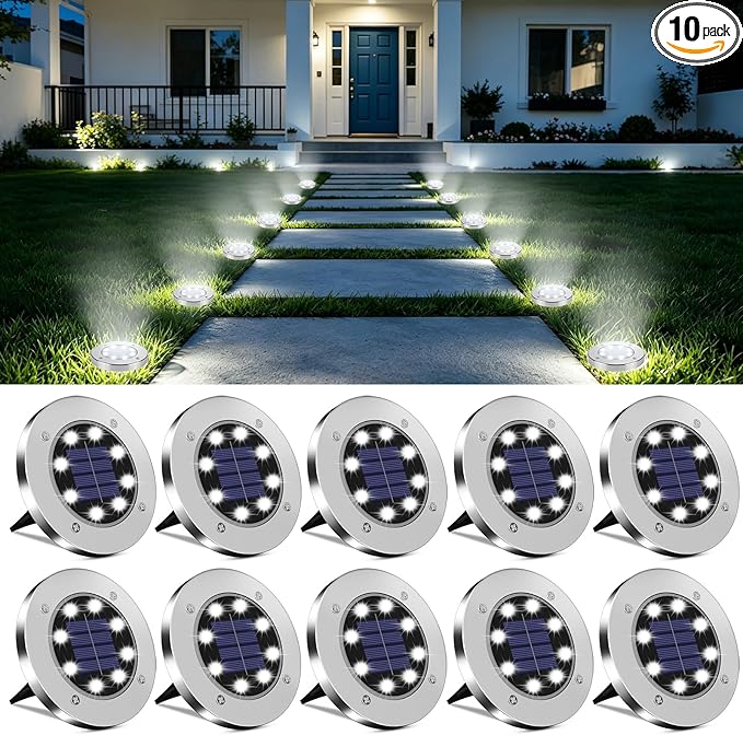 OULONGER 4.6inch Solar Lights Outdoor Waterproof,10Pack Solar Lights for Outside,Solar Garden Lights Landscape Lighting for Patio Pathway Lawn Yard Deck Driveway Walkway(White Light)