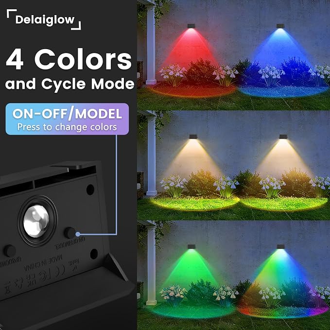Solar Fence Lights Outdoor, 2 Pack Solar Up Down Wall Lights for Outside, IP67 Fence Lights Solar Powered Dusk to Dawn Auto-Work for Patio Garden Backyard Porch Deck Pathway Step (White&RGB)