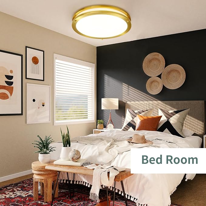 Gold Ceiling Light Fixture Flush Mount LED,16 inch Kitchen Lighting Fixtures Ceiling Mount 36W, Dimmable Close to Ceiling Light Fixture 5CCT for Bedroom,Bathroom,Living Room