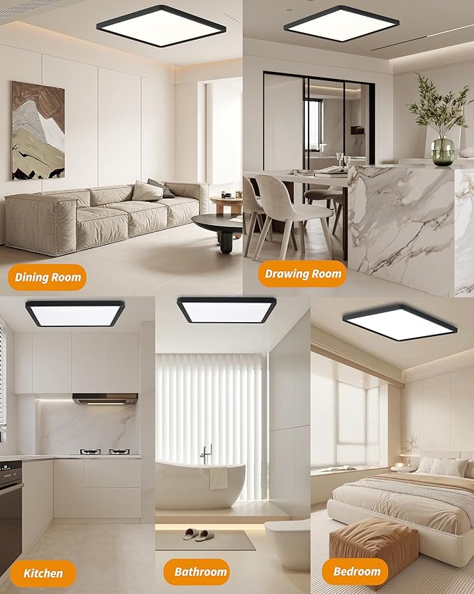 Square Led Flush Mount Ceiling Light,20 Inch 40w 4520lm led Light 3000k,4000k,6000k CCT Selectable,Flat Panel Super Slim Led Ceiling Light Fixture,for Living Dining Kitchen Bedroom Room (1Pack-Black)