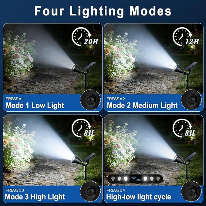 WELALO Solar Spot Lights Outdoor Waterproof IP65, 6 Pack 4 Lighting Modes Solar Powered Landscape Spotlights with Auto On/Off, Solar Garden Christmas Yard Pathway Wall Lights for Outside, Cool White