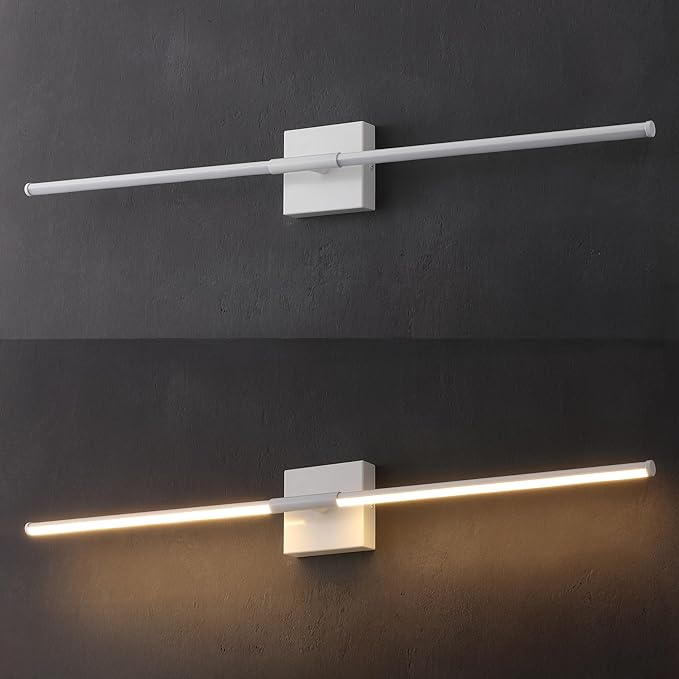 JONATHAN Y 32" White Modern Dimmable Integrated LED Wall Sconce, Minimalist Adjustable Metal Vanity Light for Bathroom Mirror, Bedroom, Hallway, 3000K, ETL Listed (JYL7040G)