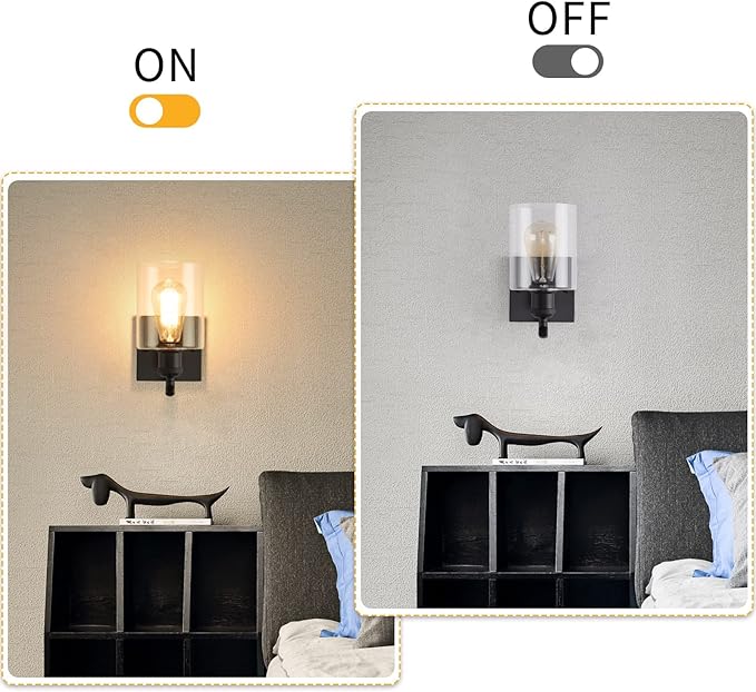 HOXIYA Bathroom Wall Sconce Industrial Wall Lamp Farmhouse Light Fixture, Matte Black Rustic Vanity Light, Dimmable Bedside Wall Lamp