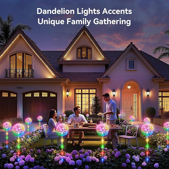 Solar Garden Lights Outdoor Decor: 4 Pack Dandelion Solar Flower Lights, 2 Modes 16 LED Colored Solar Lights for Outside, Waterproof Decorative Flowers for Yard, Patio, Gifts for Women Mom