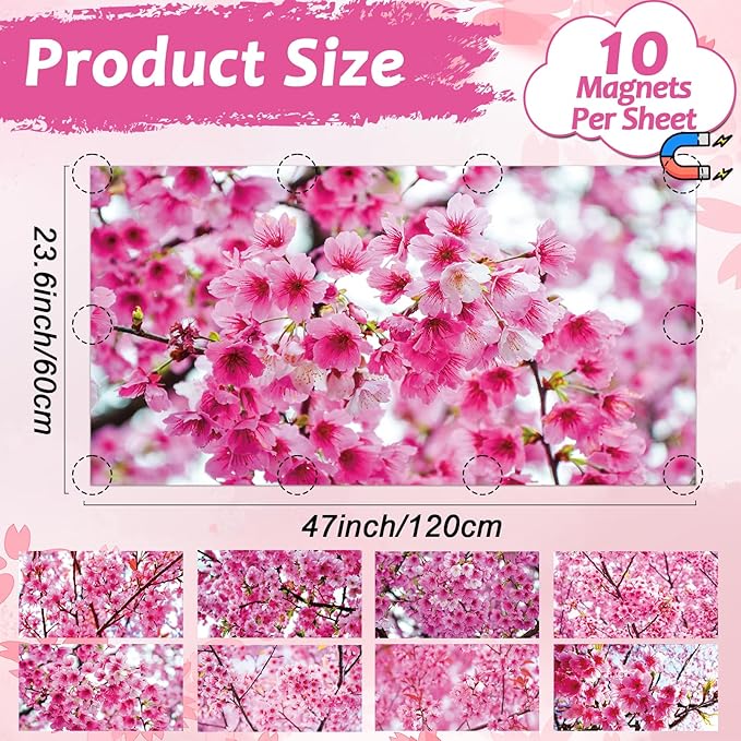 Wiooffen 8 PCS Fluorescent Light Covers for Classroom Ceiling Light 4x2ft Magnetic Lights Covers Filter Easy Install for School Office Hospitals Ceiling Supplies (Cherry Blossom)