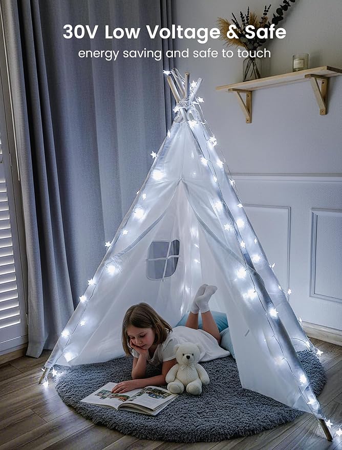 Star String Lights Plug in,39ft 100LED Fairy Lights with Remote, Hanging Star Decorations Lights Waterproof for Indoor Outdoor Bedroom Classroom Dorm Kids Tent Party Decor,White