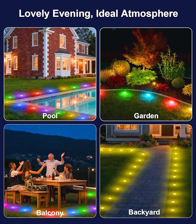 100Ft RGB Ground Lights Outdoor LED Pathway Lights, Multi Color Changing Christmas Decor Waterproof Walkway Lighting for Outside Garden Back Yard Lawn Driveway Patio Landscape Lighting, Smart Control