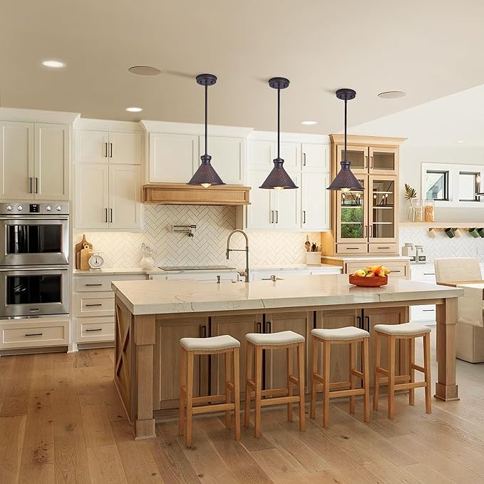 Tarentlight Max 58”Ht Adjustable Tube Mini Pendant,Vintage Hammered Pattern Cast Aluminum Shade,1-E26 Classic Lamp,Oil Rubbed Bronze Farmhouse Hanging Light for Kitchen Island,Entryway,Dining Room.